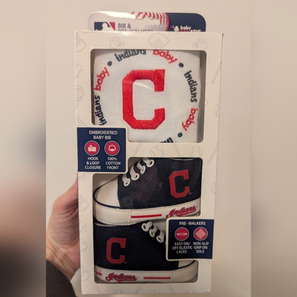 Cleveland Indians Guardians Baby Bib and Pre-Walkers Shoe Set Size 0-6 Months